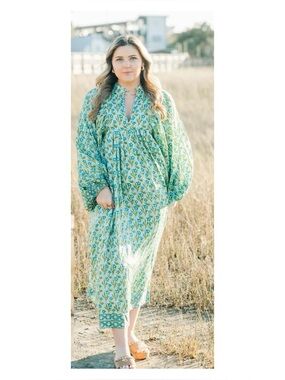 NWT Clara The Label Cassia Maxi Dress In Woodland Blue & Green  Size Small